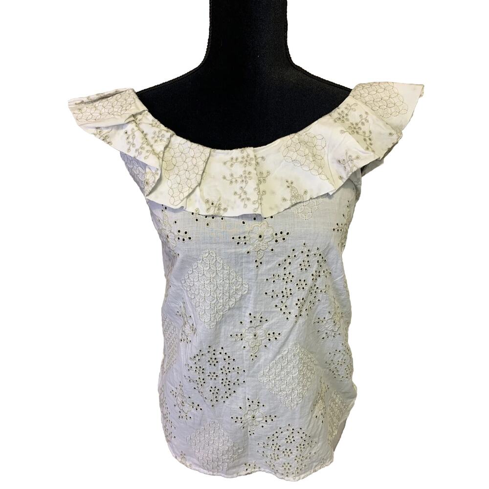Anthropologie Weston Wear Womens Top Size Small Eyelet Boho Milkmaid Ruffles